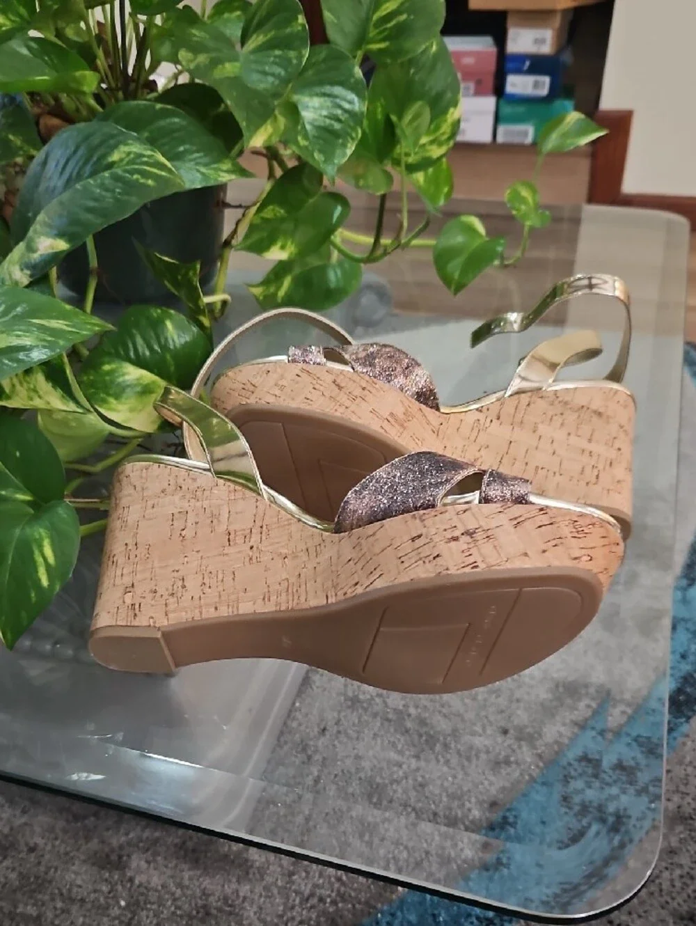 Marc Fisher Gold and Bronze Metallic Wedge Sandals